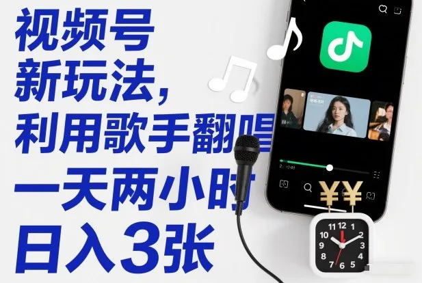 视频号新玩法，利用歌手翻唱，一天两小时，日入3张-续财库