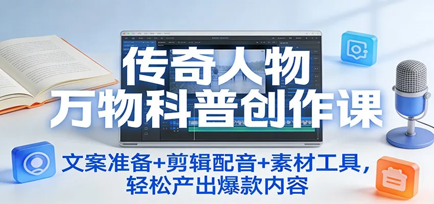 传奇人物万物科普创作课：文案准备+剪辑配音+素材工具，轻松产出爆款内容-续财库