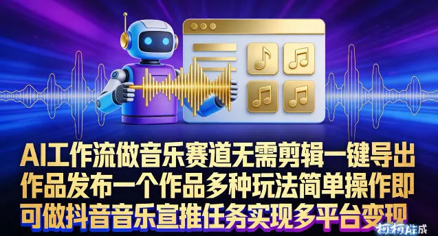 AI工作流做音乐赛道，无需剪辑，一键导出作品发布，一个作品多种玩法，简单操作即可做抖音音乐宣推任务-续财库