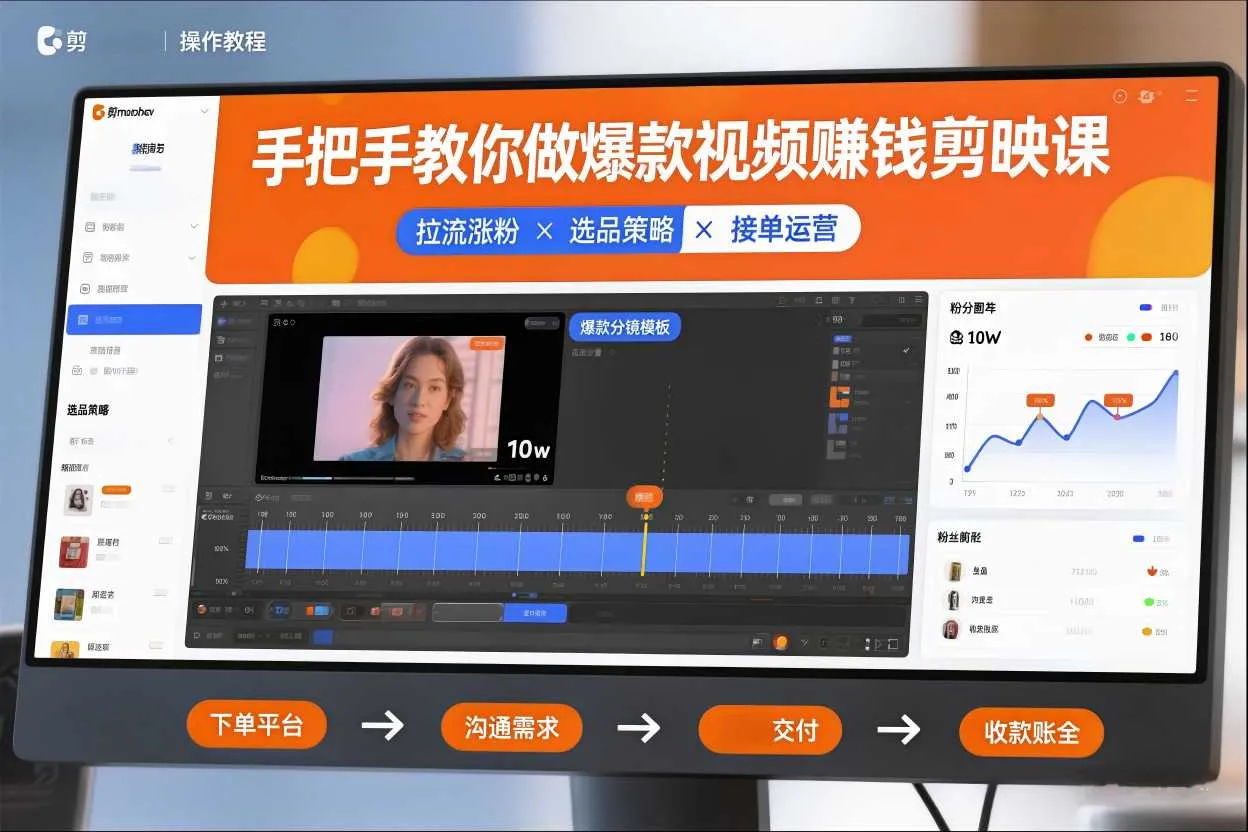 手把手教你做爆款视频赚钱剪映课,手把手教学拉流涨粉、选品策略和接单运营(更新2026)-续财库