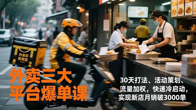 外卖三大平台爆单课,30天打法、活动策划、流量加权,快速冷启动,实现新店月销破3000单-续财库