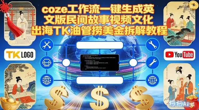 Coze扣子工作流一键生成英文版民间故事视频，文化出海TK油管捞美金拆解教程-续财库