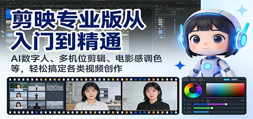 剪映专业版从入门到精通：AI数字人、多机位剪辑、电影感调色等，轻松搞定各类视频创作-续财库
