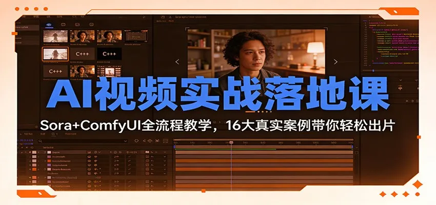 AI视频实战落地课：Sora+ComfyUI全流程教学，16大真实案例带你轻松出片-续财库