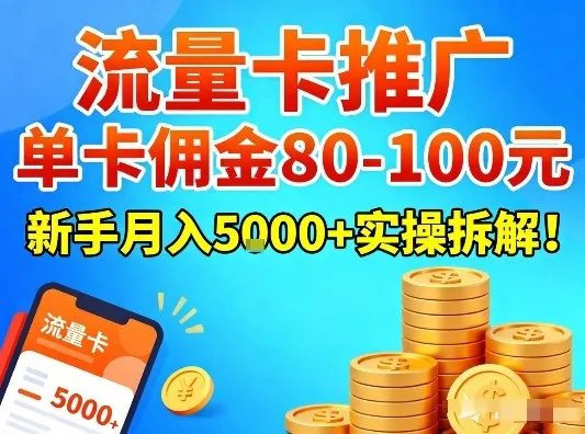 流量卡推广，单卡佣金80-100，新手月入5k+实操拆解！-续财库
