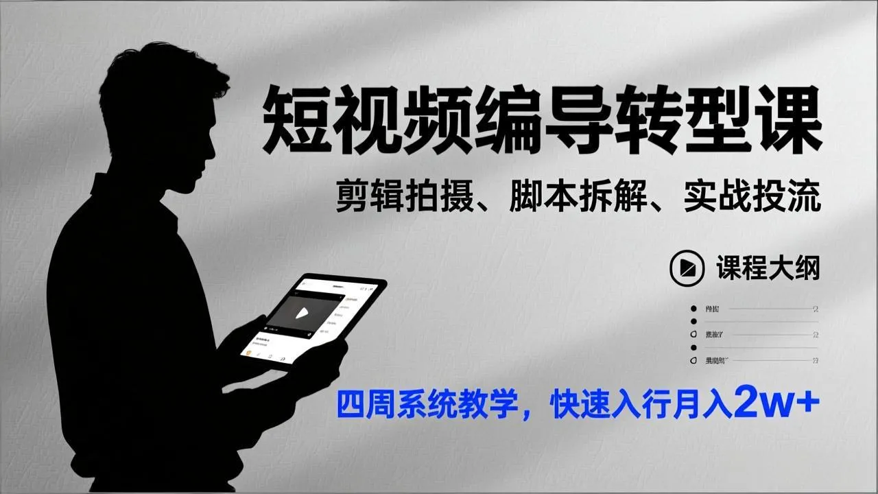 短视频编导转型课,剪辑拍摄、脚本拆解、实战投流,四周系统教学,快速入行月入2w+-续财库