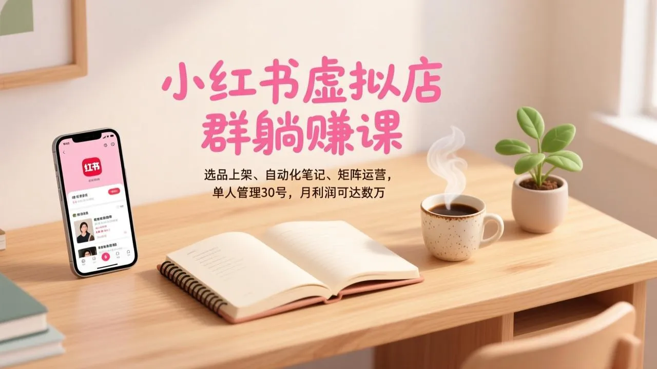 小红书虚拟店群躺赚课，选品上架、自动化笔记、矩阵运营，单人管理30号，月利润可达数万-续财库