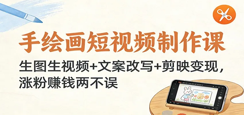 手绘画短视频制作课：生图生视频+文案改写+剪映变现，涨粉赚钱两不误-续财库