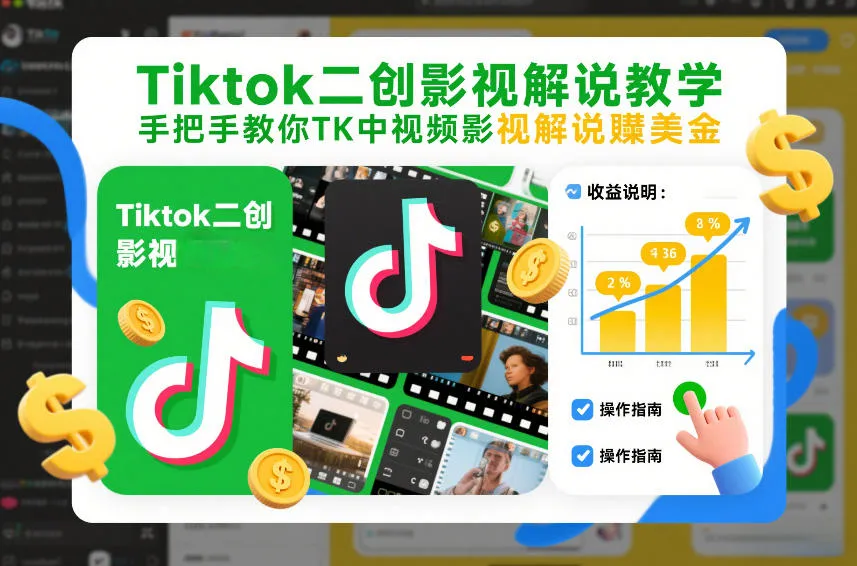 Tiktok二创影视解说教学,手把手教你TK中视频影视解说賺美金(更新26年1月)-续财库