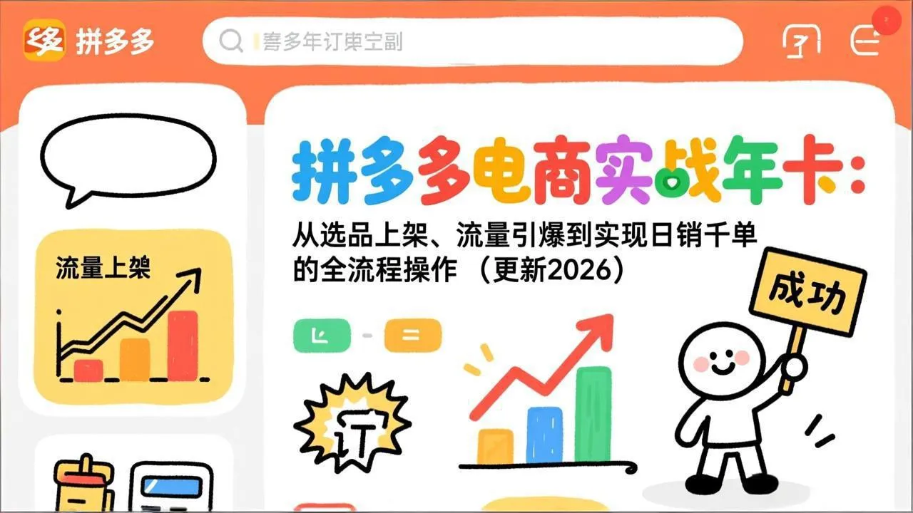 拼多多电商实战年卡:从选品上架、流量引爆到实现日销千单的全流程操作(更新2026-续财库