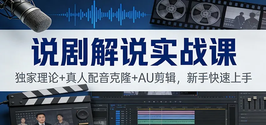 说剧解说实战课：独家理论+真人配音克隆+AU剪辑，新手快速上手-续财库