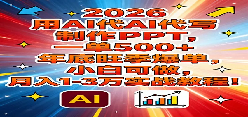 2026用AI代写制作PPT，一单500+，年底旺季爆单，小白可做，月入1-3万实战教程-续财库