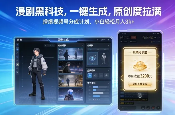 漫剧黑科技，一键生成，原创度拉满，撸爆视频号分成计划，小白轻松月入3k+-续财库