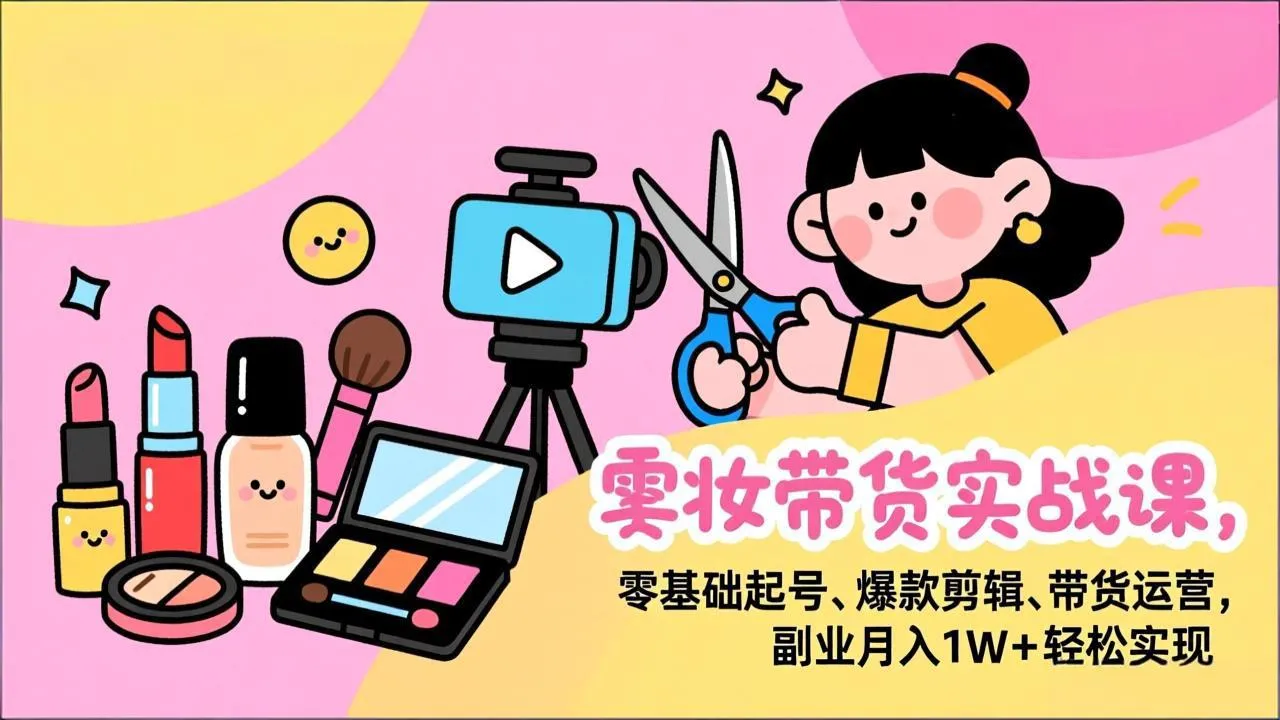 美妆带货实战课，零基础起号、爆款剪辑、带货运营，副业月入1W+轻松实现-续财库