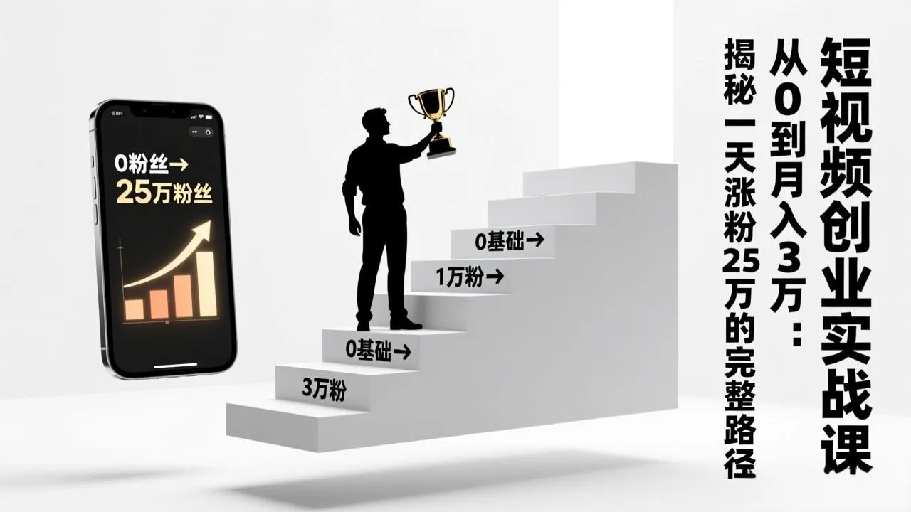 短视频创业实战课：从0到月入3万：揭秘一天涨粉25万的完整路径-续财库