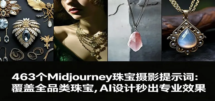 463个Midjourney珠宝摄影提示词：覆盖全品类珠宝，AI设计秒出专业效果-续财库