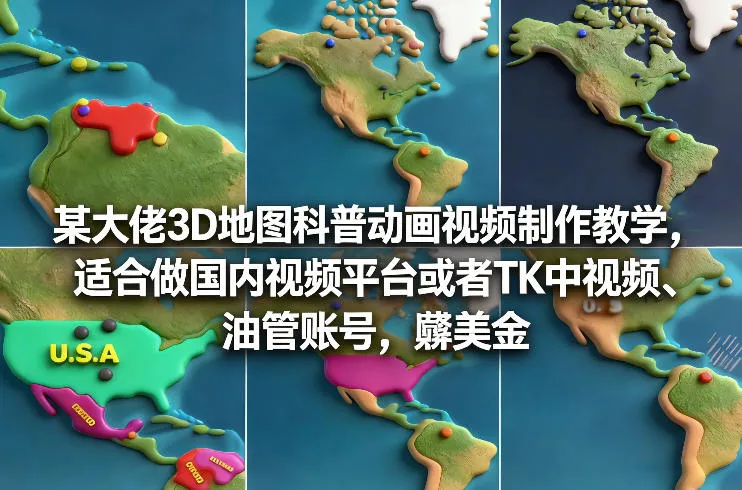 某大佬3D地图科普动画视频制作教学,适合做国内视频平台或者TK中视频、油管账号,賺美金-续财库