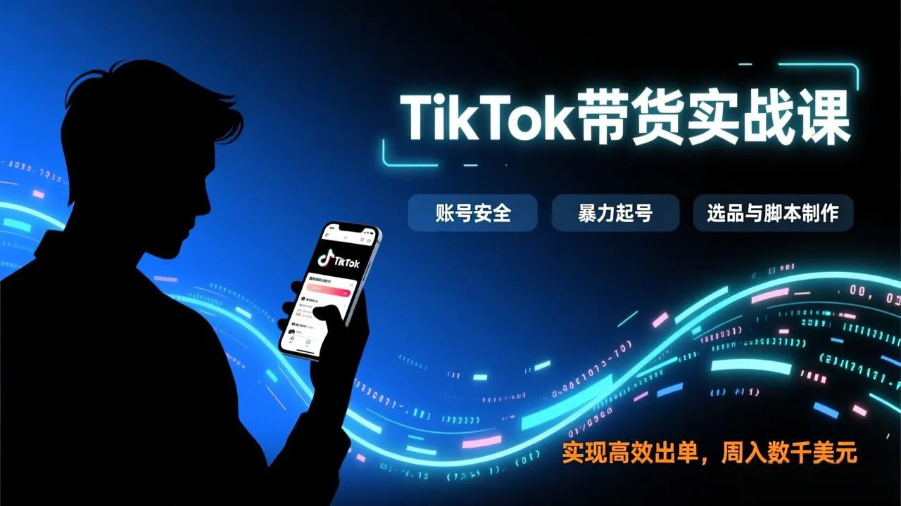 TikTok带货实战课，涵盖账号安全、暴力起号、选品与脚本制作，实现高效出单，周入数千美元-续财库