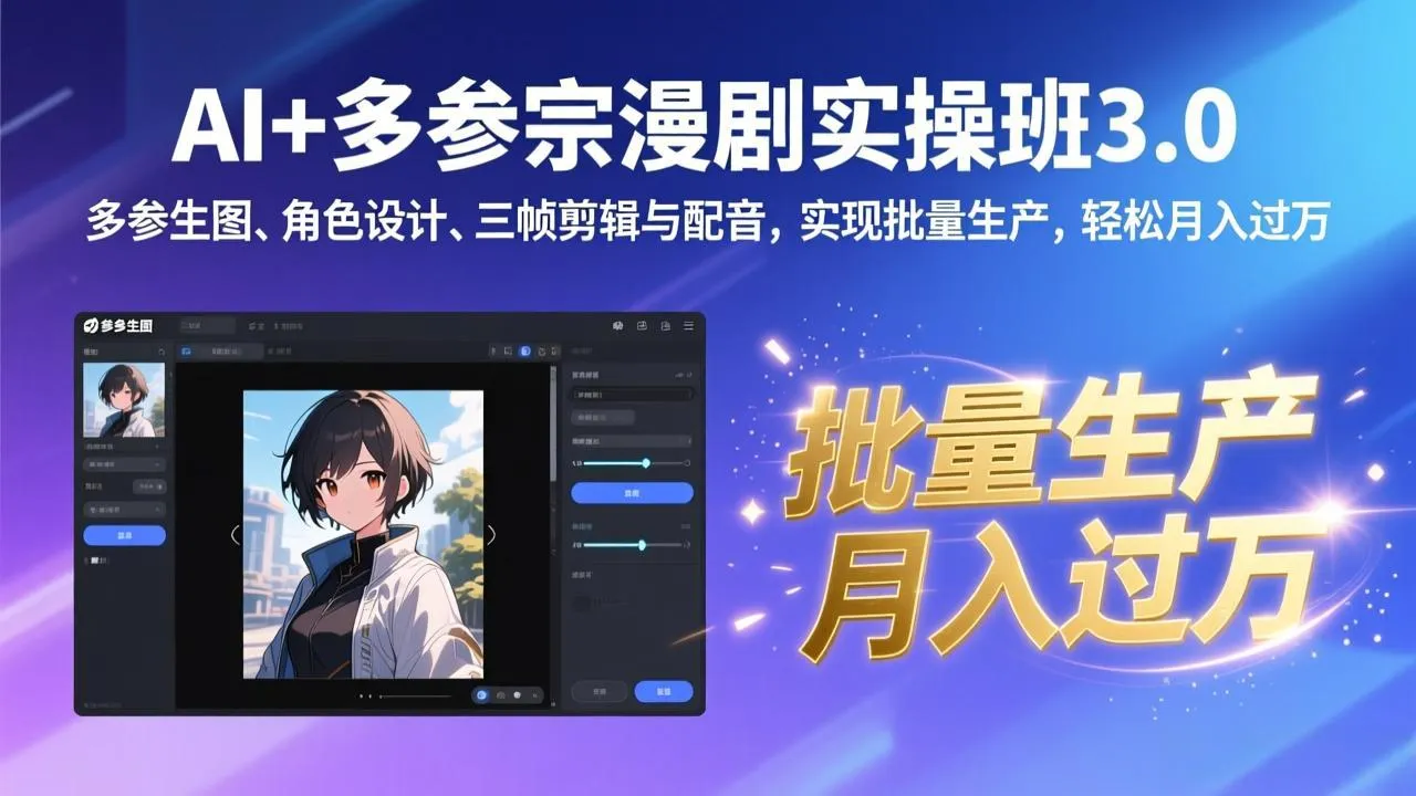 AI+多参宗漫剧实操班3.0：多参生图、角色设计、三帧剪辑与配音，实现批量生产，轻松月入过万-续财库