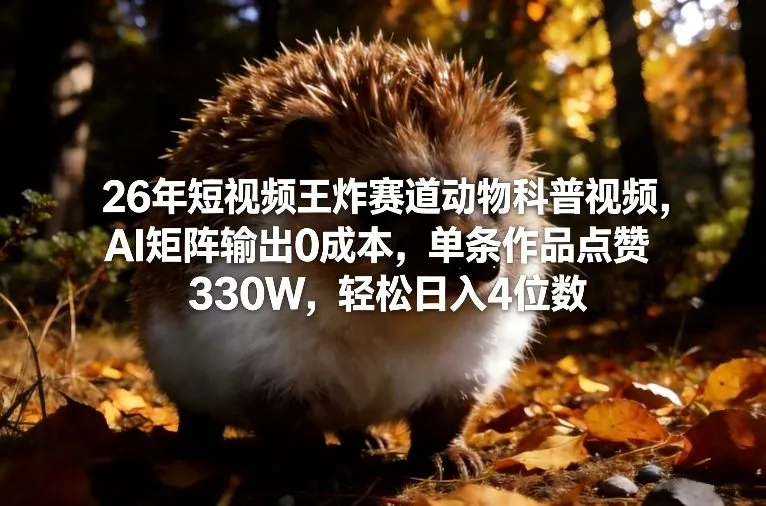 26年短视频王炸赛道动物科普视频，AI矩阵输出0成本，单条作品点赞330W，轻松日入4位数-续财库