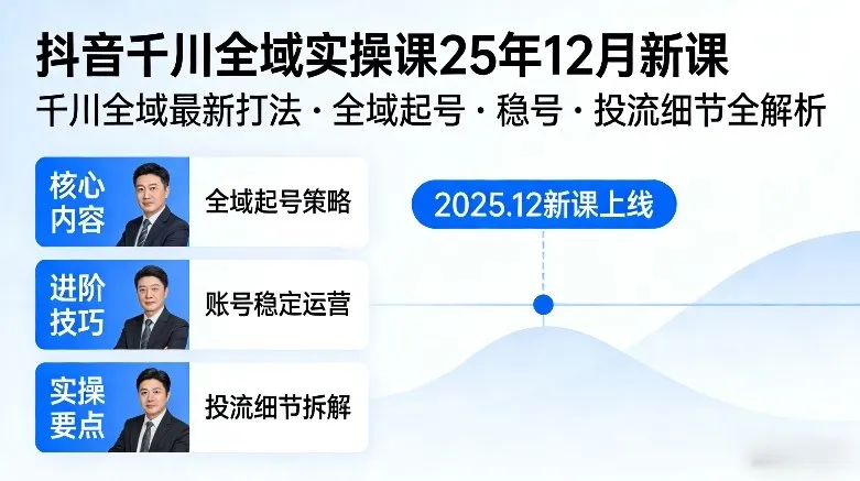 抖音千川全域全域实操课25年12月新课,千川全域最新打法,全域起号,稳号,投流细节全部都有-续财库