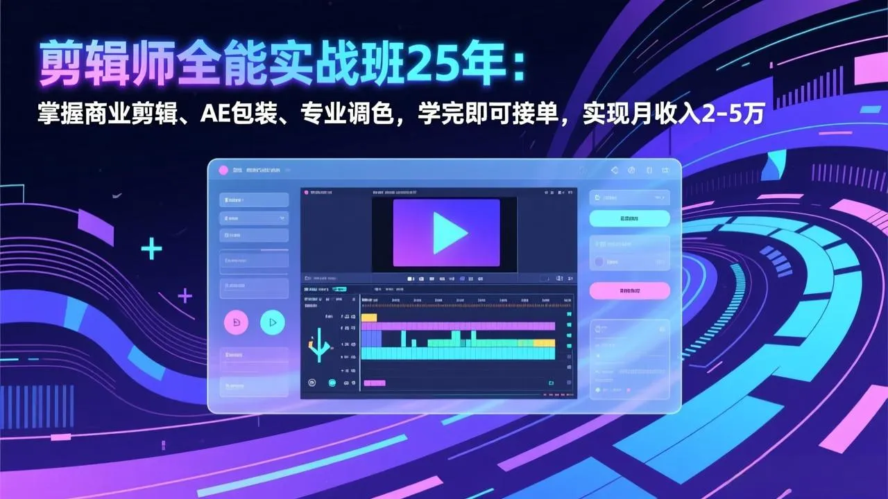 剪辑师全能实战班25年：掌握商业剪辑、AE包装、专业调色，学完即可接单，实现月收入2-5万-续财库