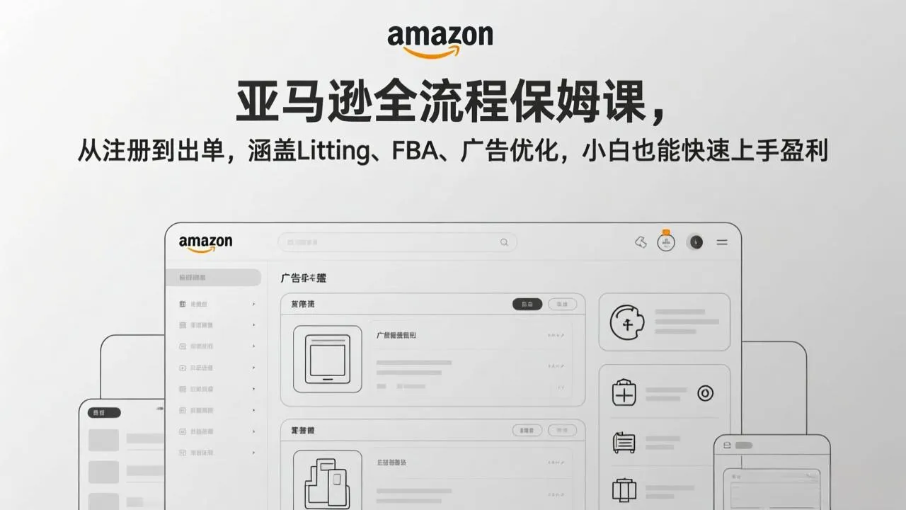 亚马逊全流程保姆课，从注册到出单，涵盖Listing、FBA、广告优化，小白也能快速上手盈利-续财库