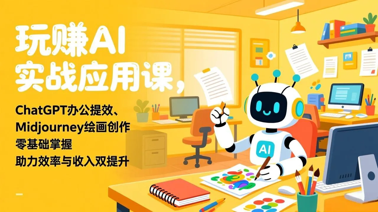 玩赚AI实战应用课，ChatGPT办公提效、Midjourney绘画创作，零基础掌握，助力效率与收入双提升-续财库