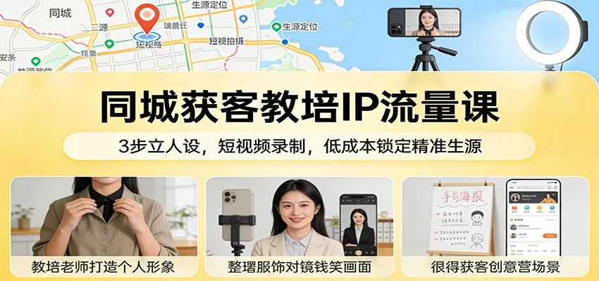 同城获客教培IP流量课：3步立人设，短视频录制，低成本锁定精准生源-续财库