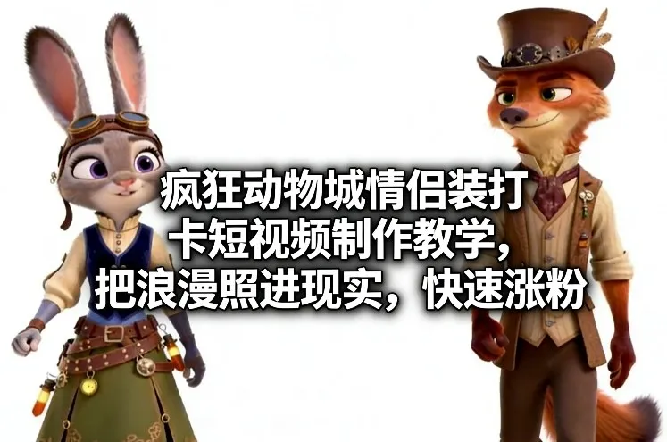 疯狂动物城情侣装打卡短视频制作教学，把浪漫照进现实，快速涨粉-续财库