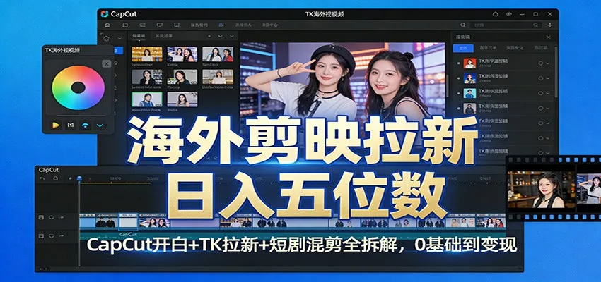 海外剪映拉新日入五位数：CapCut开白+TK拉新+短剧混剪全拆解，0基础到变现-续财库