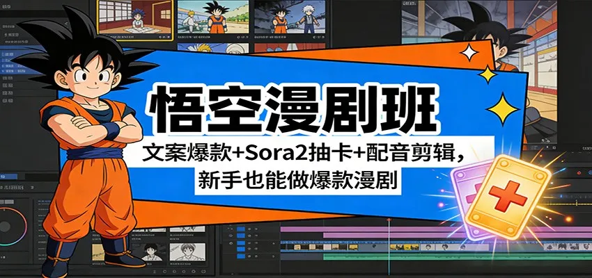 悟空漫剧班：文案爆款+Sora2抽卡+配音剪辑，新手也能做爆款漫剧-续财库