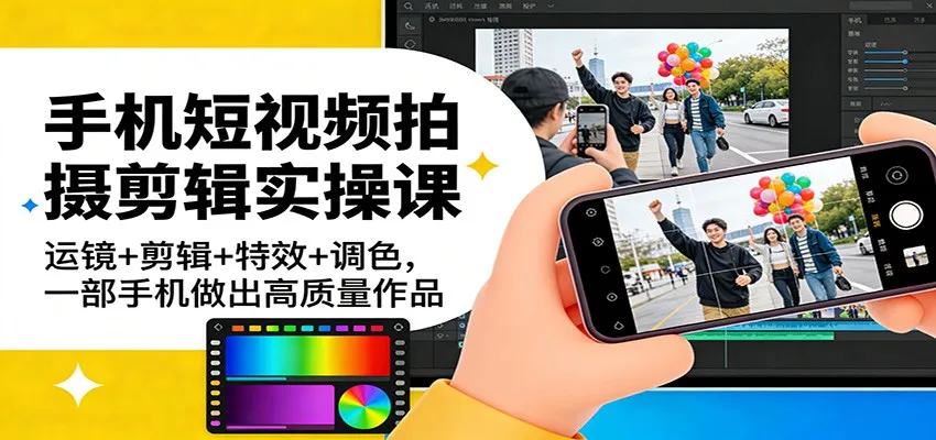 手机短视频拍摄剪辑实操课：运镜+剪辑+特效+调色，一部手机做出高质量作品-续财库
