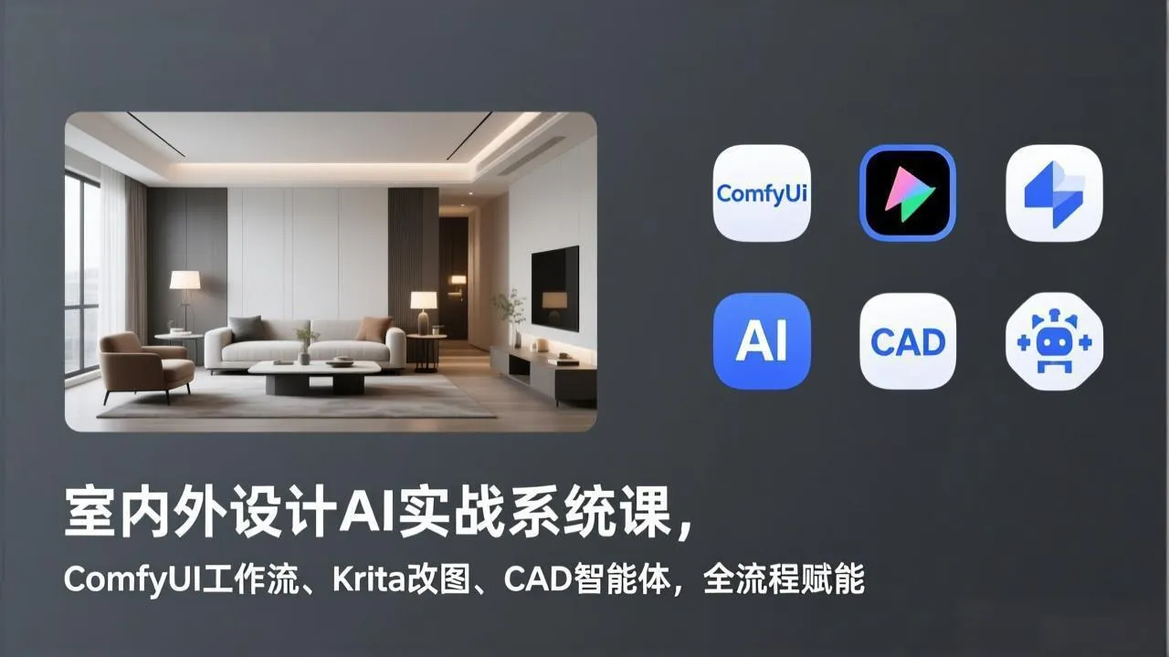 室内外设计AI实战系统课,ComfyUI工作流、Krita改图、CAD智能体,全流程赋能-续财库