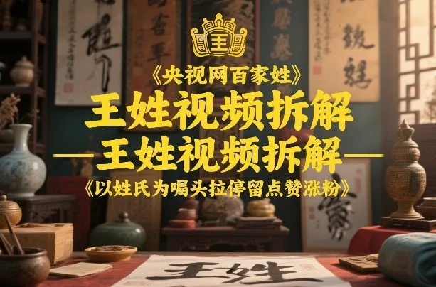 央视网百家姓–王姓视频拆解，以姓氏为噱头拉停留点赞涨粉-续财库