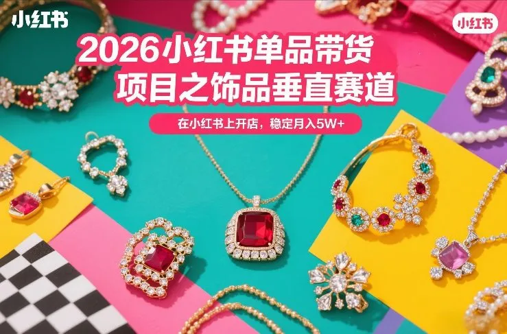 2026小红书单品带货项目之饰品垂直赛道，潮在小红书上开店，稳定月入5W+-续财库