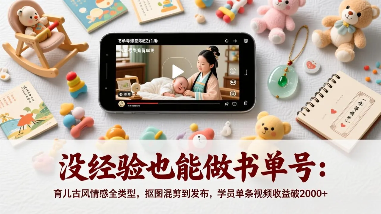 没经验也能做书单号：育儿古风情感全类型，抠图混剪到发布，学员单条视频收益破2000+-续财库