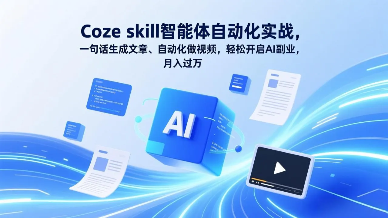 Coze skill智能体自动化实战，一句话生成文章、自动化做视频，轻松开启AI副业，月入过万-续财库