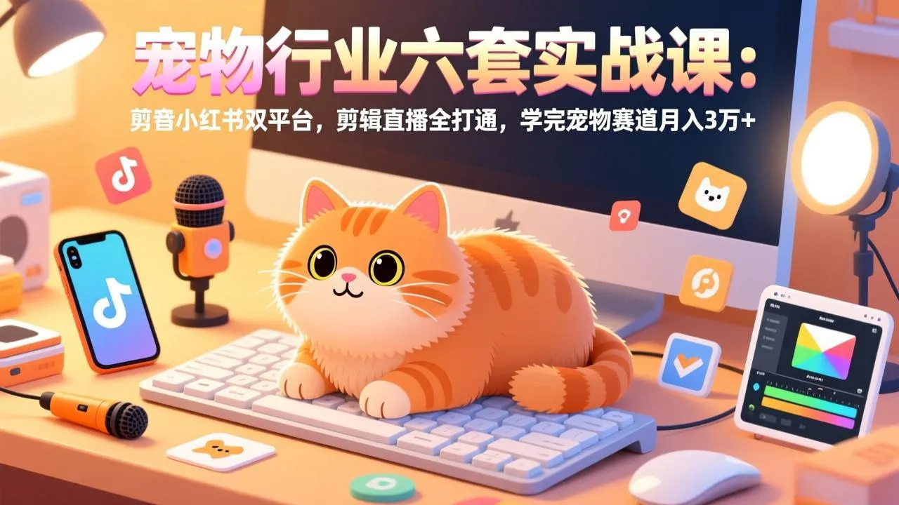 宠物行业六套实战课：抖音小红书双平台，剪辑直播全打通，学完宠物赛道月入3万+-续财库