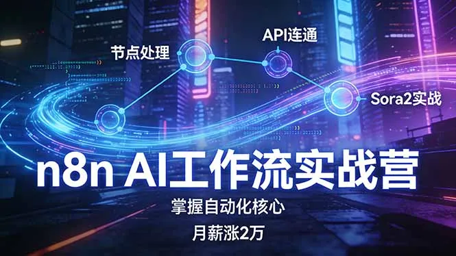 n8n AI工作流实战营，节点处理+API连通+Sora2实战，掌握自动化核心月薪涨2万-续财库
