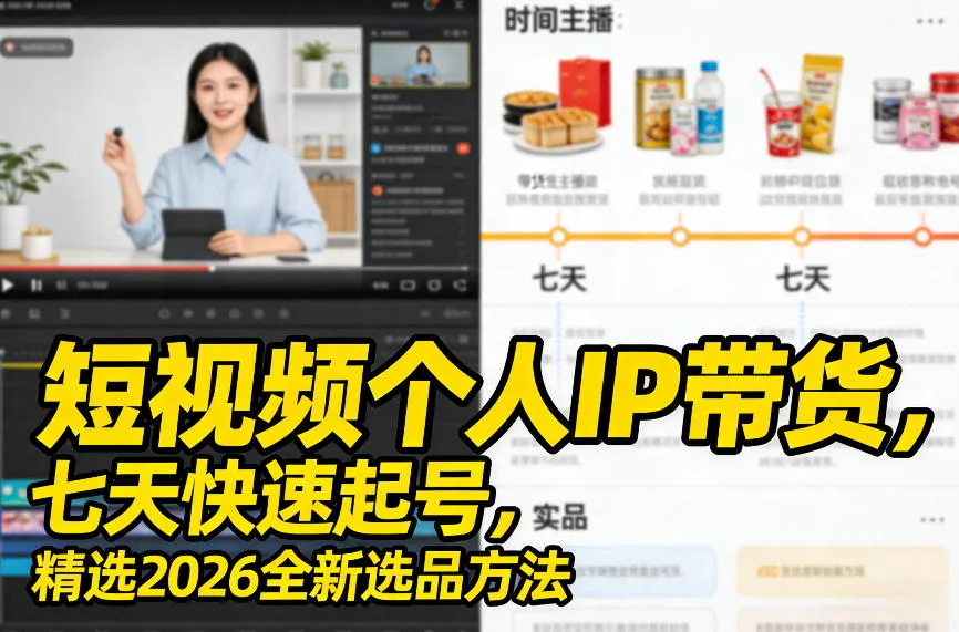 短视频个人IP带货,七天快速起号,精选2026全新选品方法-续财库