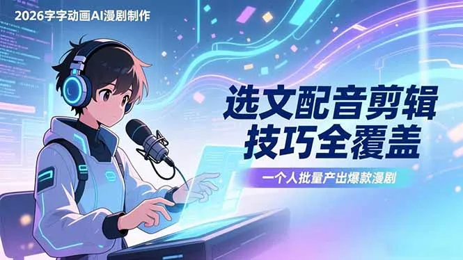 2026字字动画AI漫剧制作-1期，选文配音剪辑技巧全覆盖，一个人就能批量产出爆款漫剧-续财库