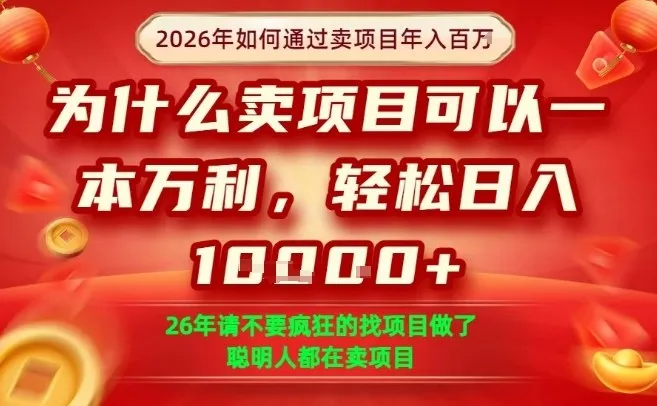 一单净利润1K+,26年想年入100个W,死磕卖项目就够了【揭秘】-续财库