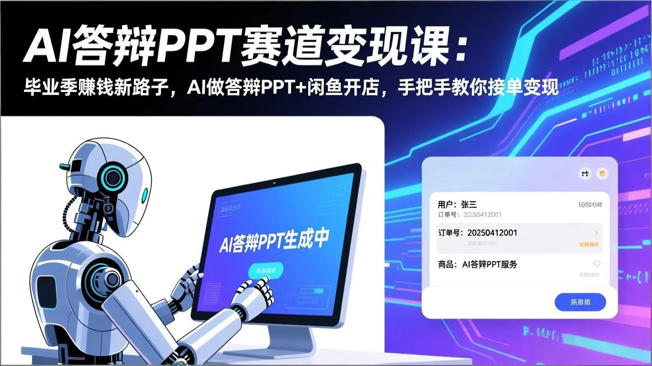 AI答辩PPT赛道变现课：毕业季赚钱新路子，AI做答辩PPT+闲鱼开店，手把手教你接单变现-续财库