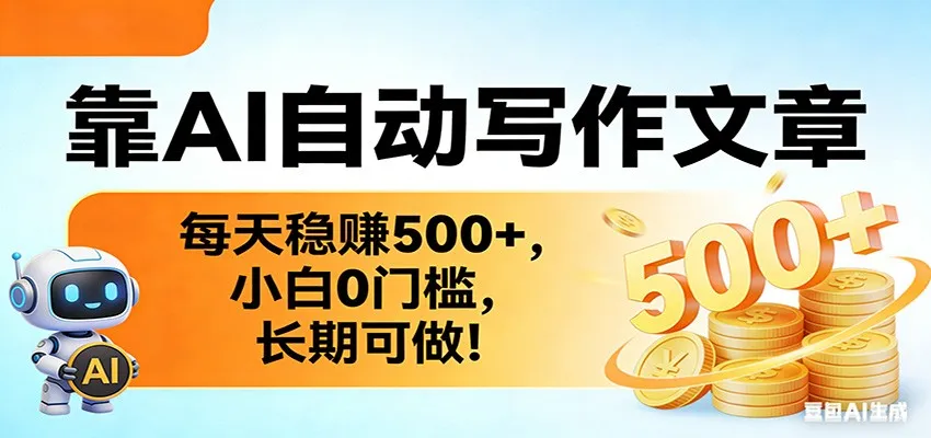 靠AI自动写作文章，每天稳赚500+，小白0门槛，长期可做！-续财库