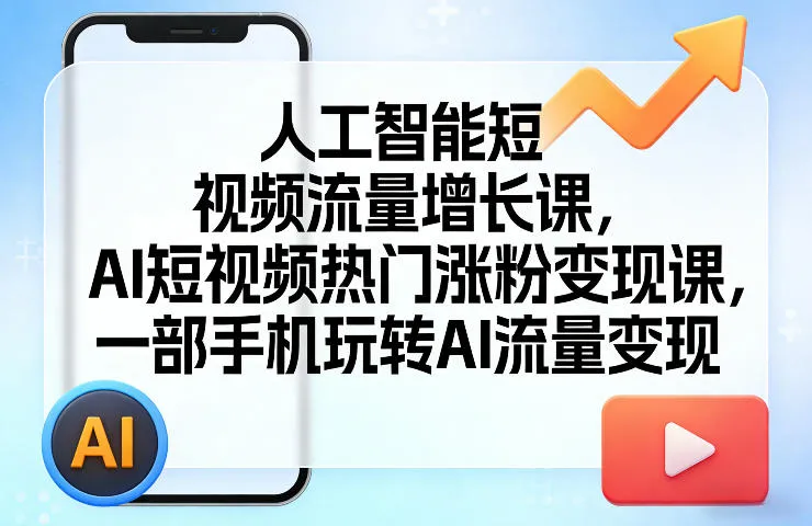 人工智能短视频流量增长课，AI短视频热门涨粉变现课，一部手机玩转AI流量变现-续财库