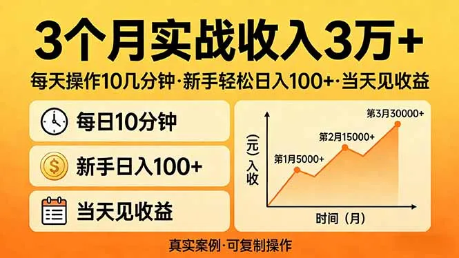 3个月实战收入3万+，每天操作10几分钟，新手轻松日入100+，当天见收益-续财库