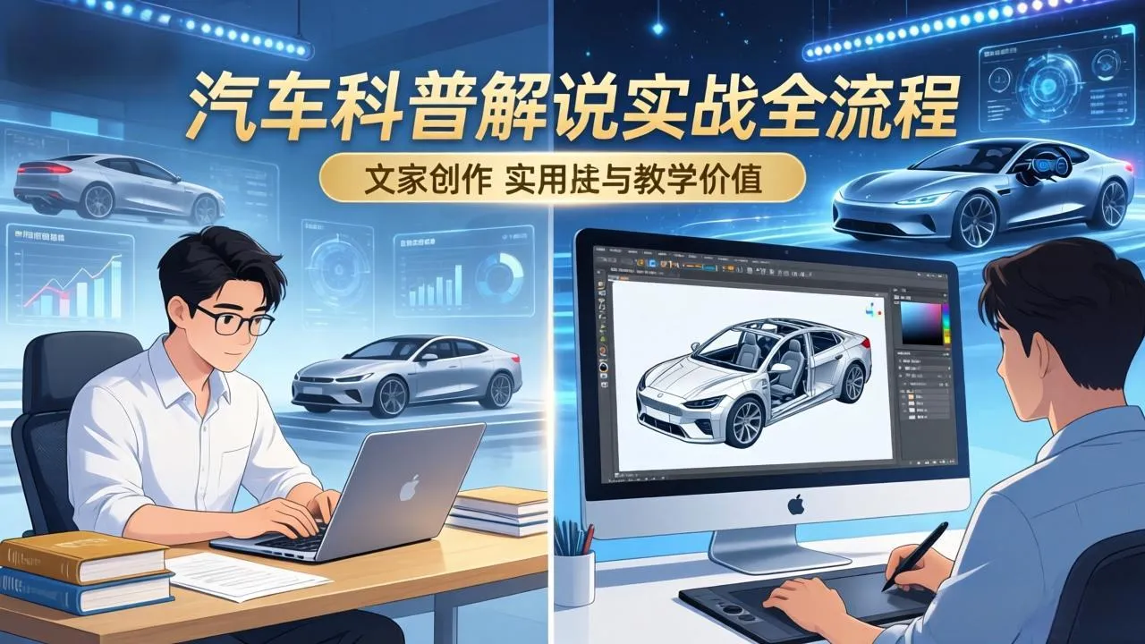 抖音汽车科普解说实战:文案+动画+画面处理+去水印全流程,打造专业汽车科普视频-续财库