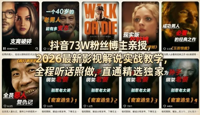 抖音73W粉丝博主亲授，2026最新影视解说实战教学，全程听话照做，直通精选独家-续财库