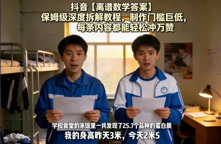 抖音【离谱数学答案】保姆级深度拆解教程，制作门槛巨低，每条内容都能轻松冲万赞，附详细步骤-续财库